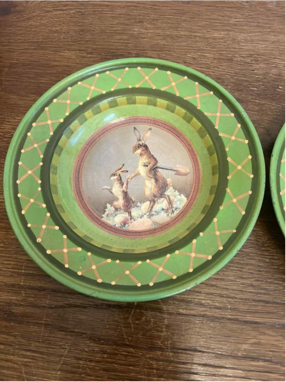 Katherines Collection Decorative Bunny Plates Set X2 Green Lattice Easter Spring